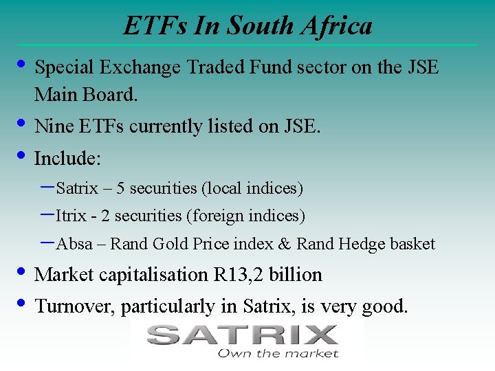 ETFs In South Africa • Special Exchange Traded Fund sector on the JSE Main