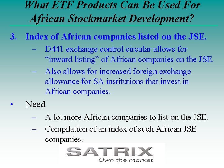 What ETF Products Can Be Used For African Stockmarket Development? 3. Index of African