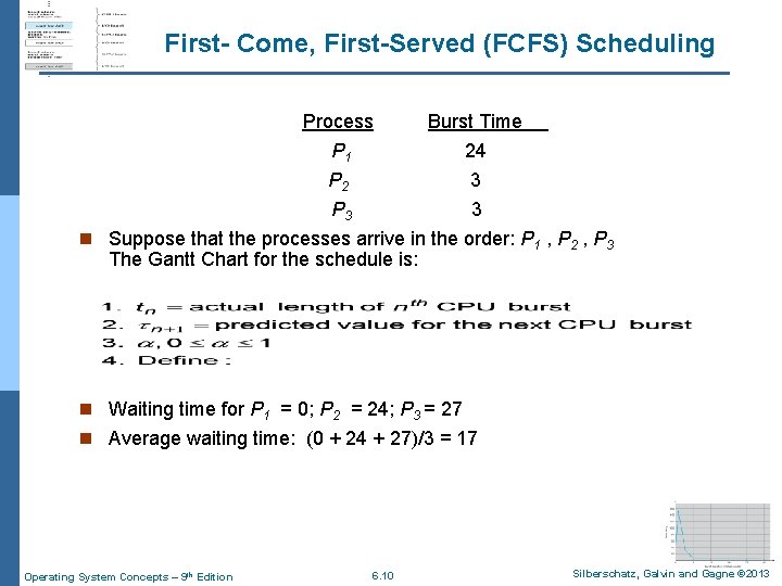 First- Come, First-Served (FCFS) Scheduling Process Burst Time P 1 24 P 2 3