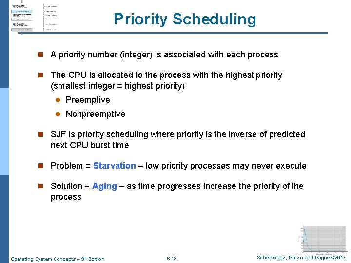 Priority Scheduling n A priority number (integer) is associated with each process n The