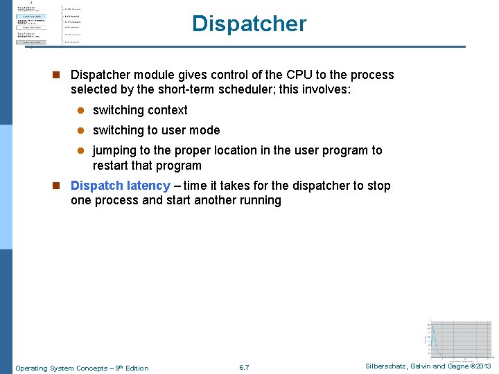 Dispatcher n Dispatcher module gives control of the CPU to the process selected by