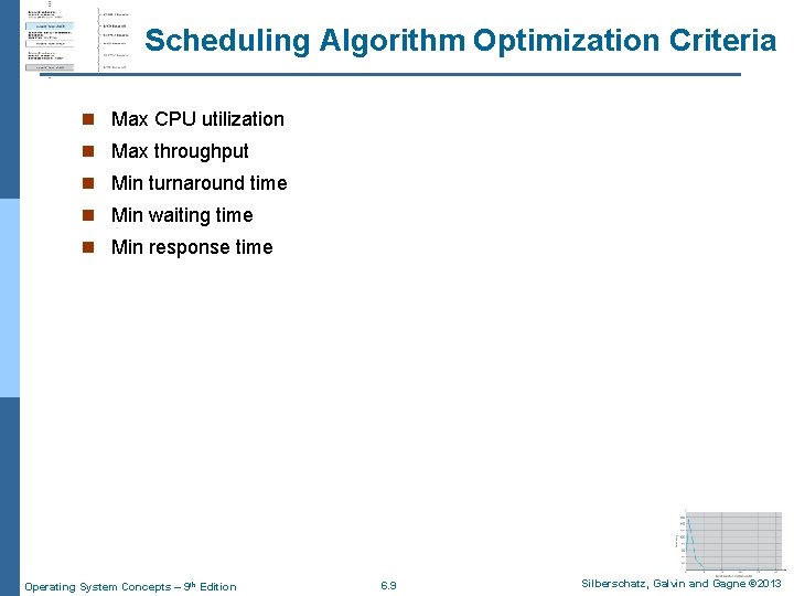 Scheduling Algorithm Optimization Criteria n Max CPU utilization n Max throughput n Min turnaround