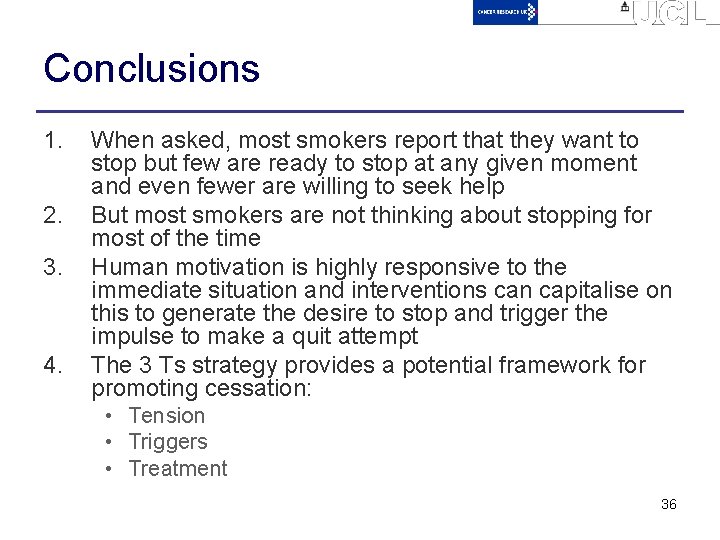 Conclusions 1. 2. 3. 4. When asked, most smokers report that they want to