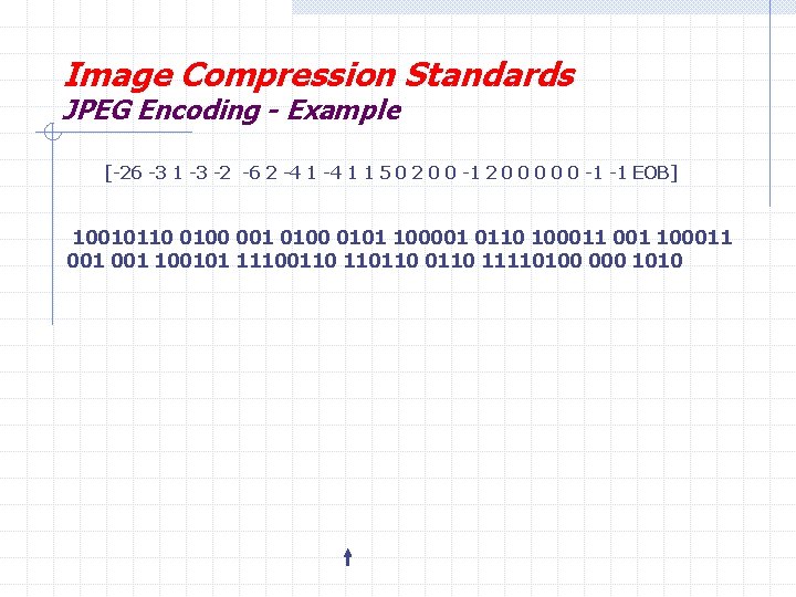 Image Compression Standards JPEG Encoding - Example [-26 -3 1 -3 -2 -6 2