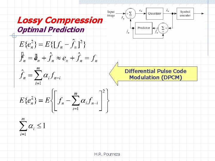 Lossy Compression Optimal Prediction Differential Pulse Code Modulation (DPCM) H. R. Pourreza 