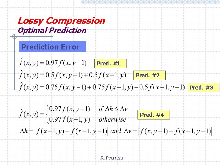 Lossy Compression Optimal Prediction Error Pred. #1 Pred. #2 Pred. #3 Pred. #4 H.