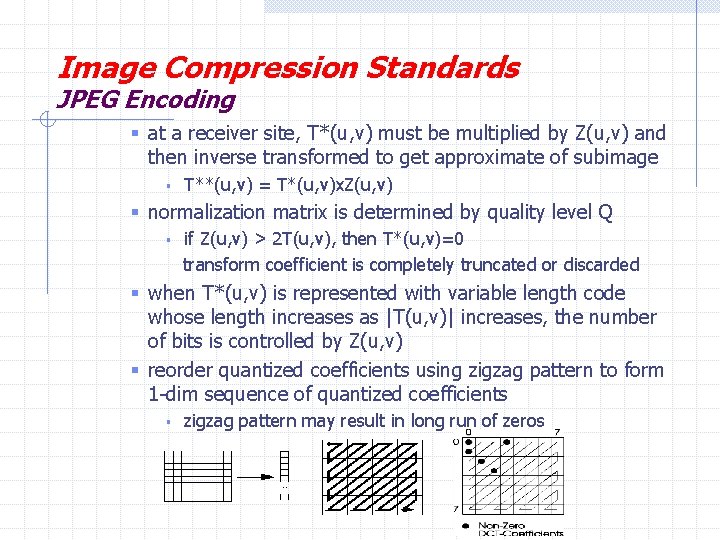 Image Compression Standards JPEG Encoding § at a receiver site, T*(u, v) must be