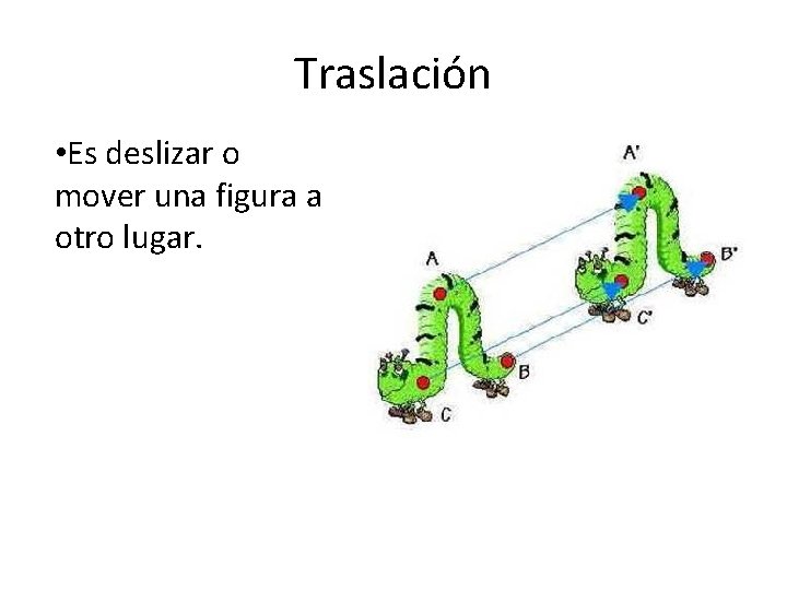 Traslación • Es deslizar o mover una figura a otro lugar. Traslación • Es deslizar o mover una figura a otro lugar.