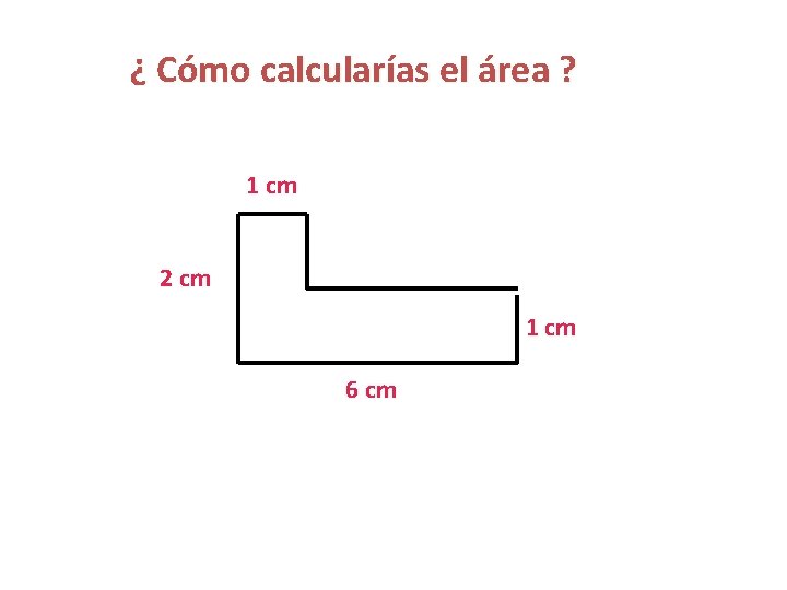 ¿ Cómo calcularías el área ? 1 cm 2 cm 1 cm 6 cm ¿ Cómo calcularías el área ? 1 cm 2 cm 1 cm 6 cm
