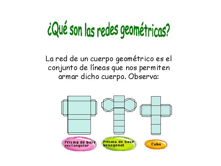 La red de un cuerpo geométrico es el conjunto de líneas que nos permiten La red de un cuerpo geométrico es el conjunto de líneas que nos permiten