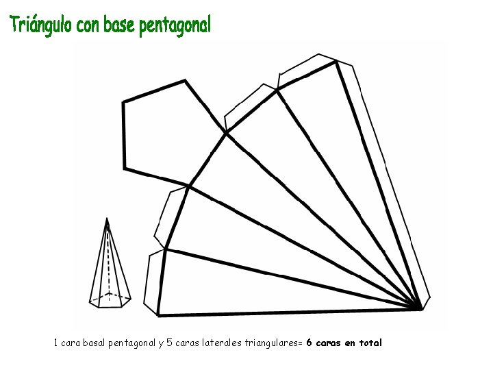 1 cara basal pentagonal y 5 caras laterales triangulares= 6 caras en total 1 cara basal pentagonal y 5 caras laterales triangulares= 6 caras en total