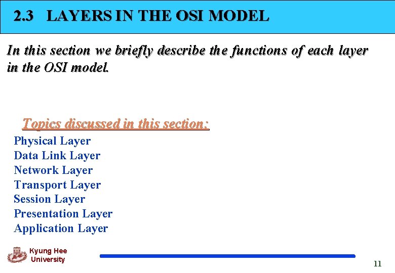 2. 3 LAYERS IN THE OSI MODEL In this section we briefly describe the