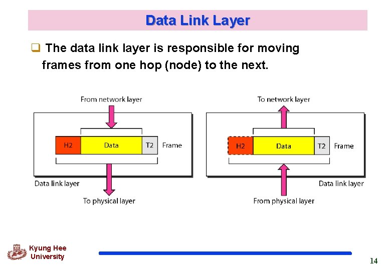 Data Link Layer q The data link layer is responsible for moving frames from