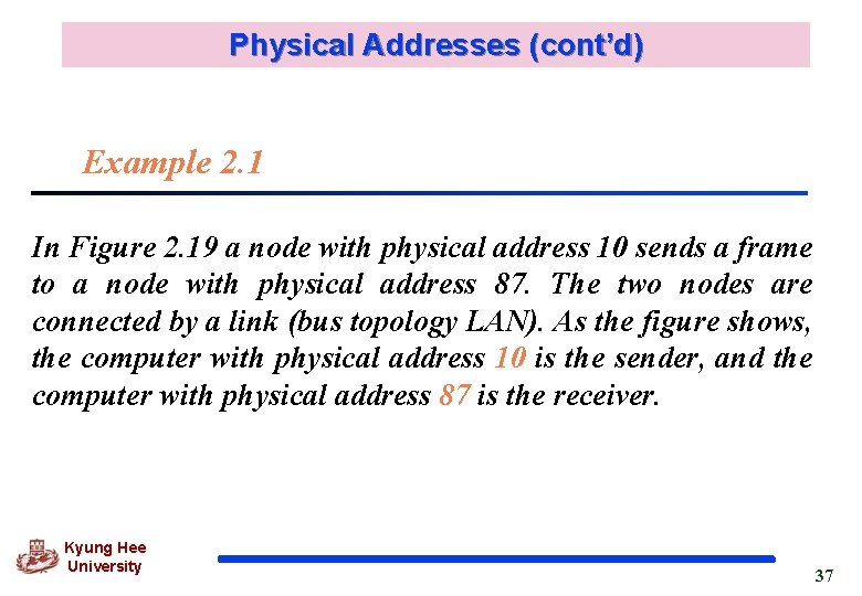 Physical Addresses (cont’d) Example 2. 1 In Figure 2. 19 a node with physical