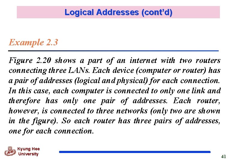 Logical Addresses (cont’d) Example 2. 3 Figure 2. 20 shows a part of an
