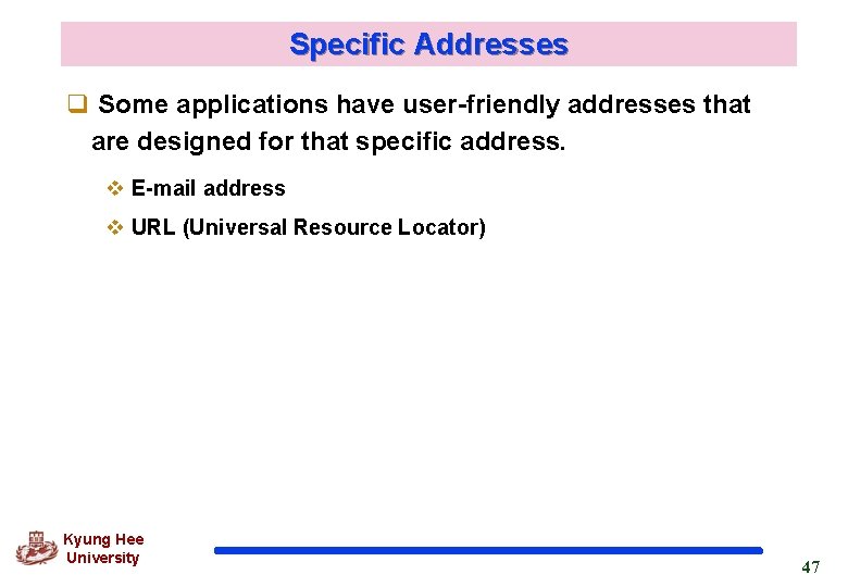 Specific Addresses q Some applications have user-friendly addresses that are designed for that specific
