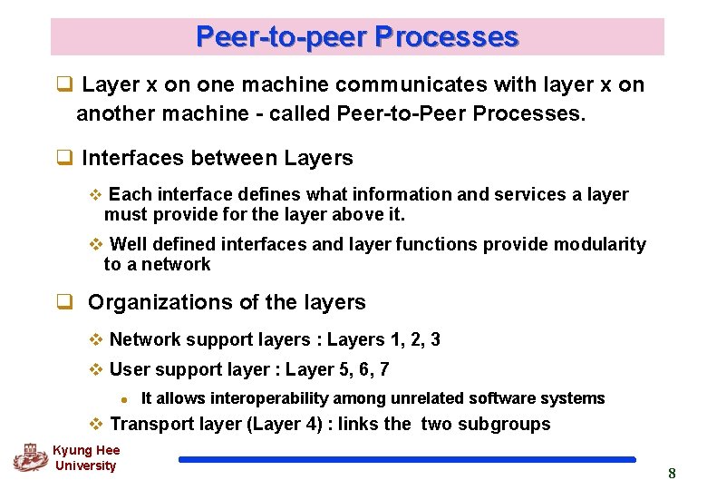 Peer-to-peer Processes q Layer x on one machine communicates with layer x on another