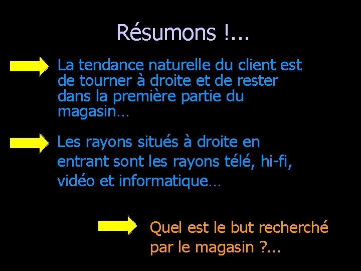 Résumons !. . . La tendance naturelle du client est de tourner à droite