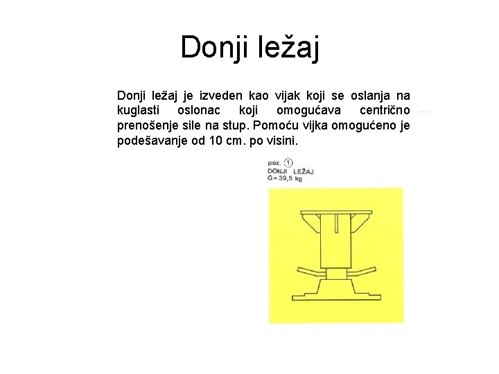 Donji ležaj je izveden kao vijak koji se oslanja na kuglasti oslonac koji omogućava