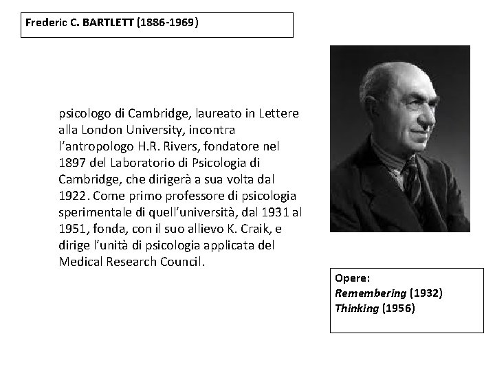 Frederic C. BARTLETT (1886 -1969) psicologo di Cambridge, laureato in Lettere alla London University,