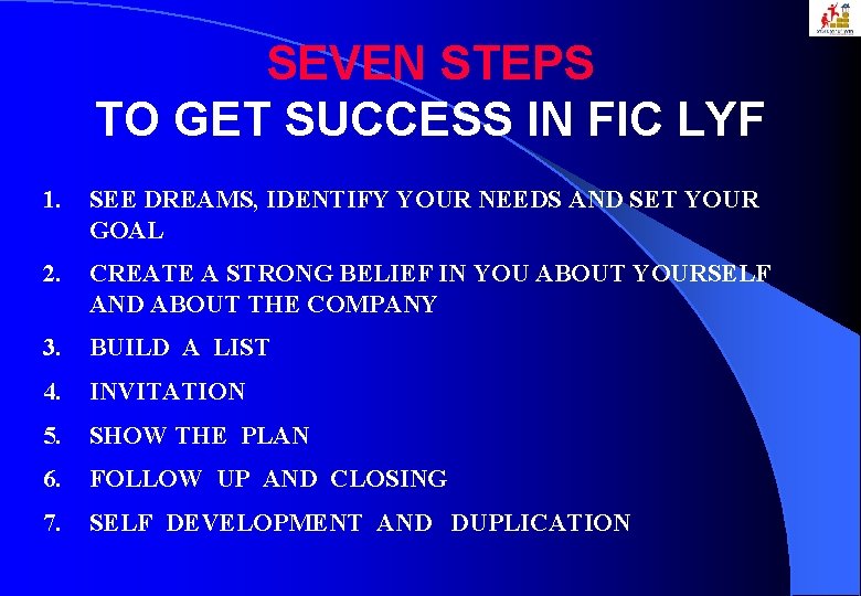 SEVEN STEPS TO GET SUCCESS IN FIC LYF 1. SEE DREAMS, IDENTIFY YOUR NEEDS