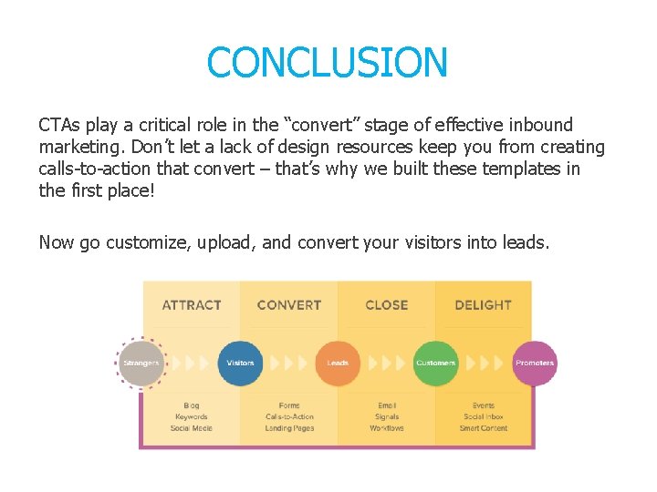 CONCLUSION CTAs play a critical role in the “convert” stage of effective inbound marketing.