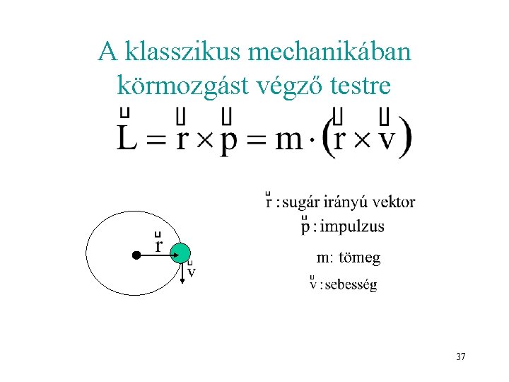 A klasszikus mechanikában körmozgást végző testre m: tömeg 37 