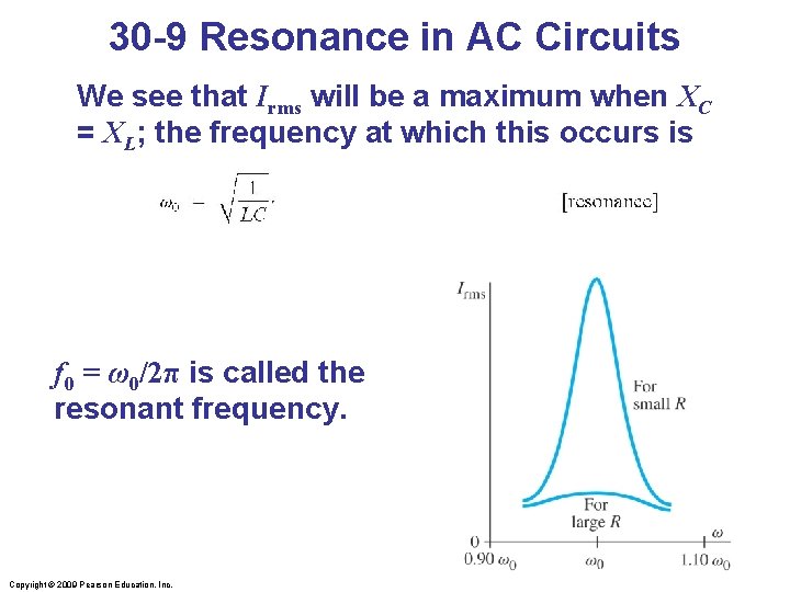 30 -9 Resonance in AC Circuits We see that Irms will be a maximum