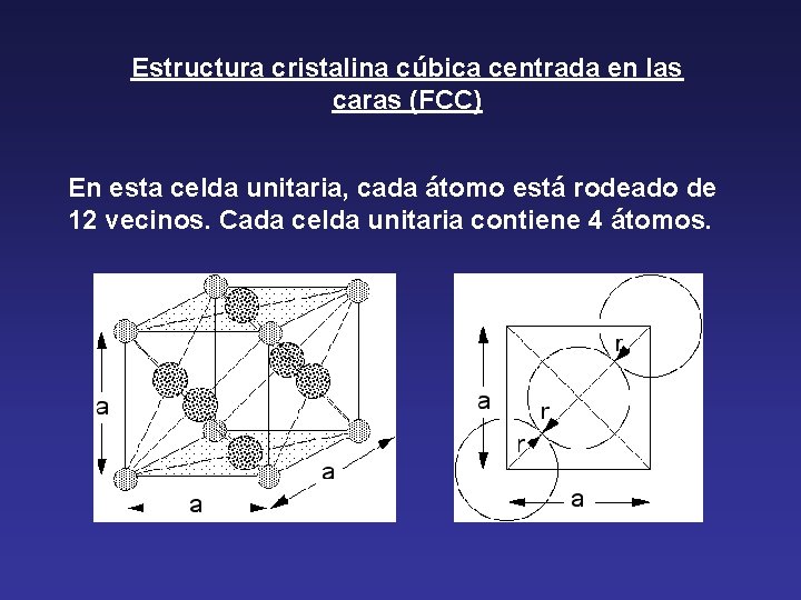 Estructura cristalina cúbica centrada en las caras (FCC) En esta celda unitaria, cada átomo Estructura cristalina cúbica centrada en las caras (FCC) En esta celda unitaria, cada átomo