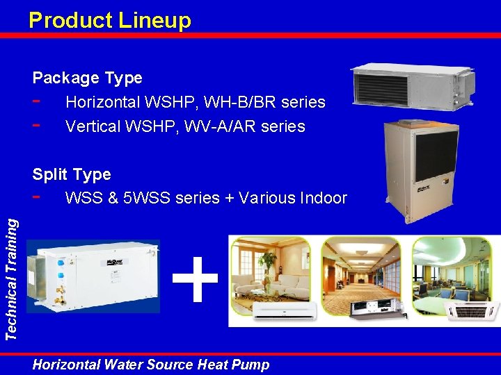 Product Lineup Technical Training Package Type - Horizontal WSHP, WH-B/BR series - Vertical WSHP, Product Lineup Technical Training Package Type - Horizontal WSHP, WH-B/BR series - Vertical WSHP,