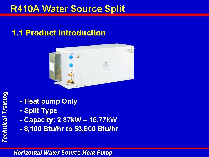 R 410 A Water Source Split Technical Training 1. 1 Product Introduction - Heat R 410 A Water Source Split Technical Training 1. 1 Product Introduction - Heat