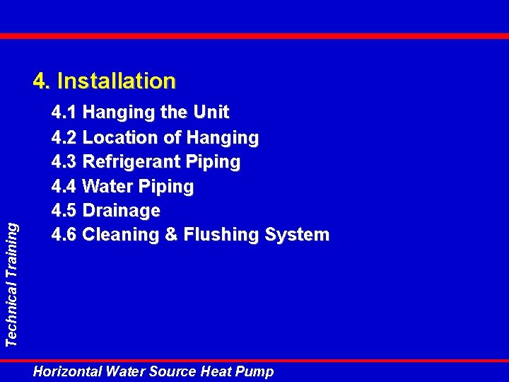 Technical Training 4. Installation 4. 1 Hanging the Unit 4. 2 Location of Hanging Technical Training 4. Installation 4. 1 Hanging the Unit 4. 2 Location of Hanging
