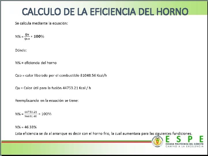  • CALCULO DE LA EFICIENCIA DEL HORNO 