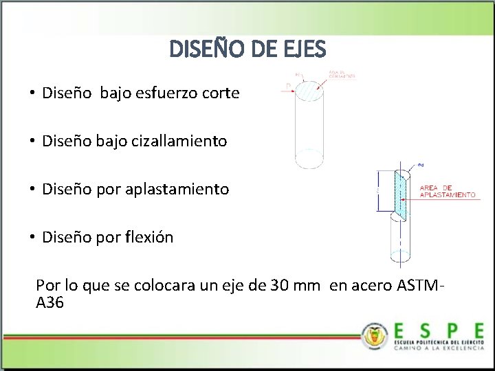 DISEÑO DE EJES • Diseño bajo esfuerzo corte • Diseño bajo cizallamiento • Diseño