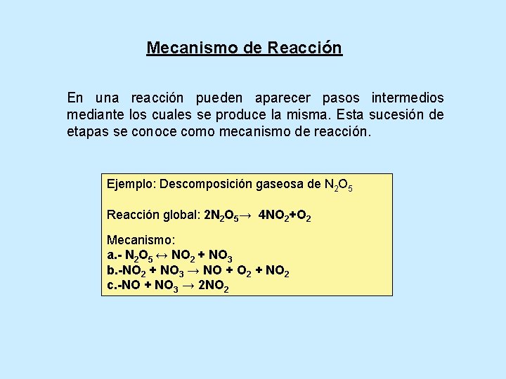 Mecanismo de Reacción En una reacción pueden aparecer pasos intermedios mediante los cuales se