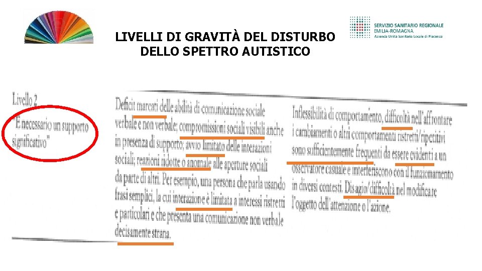 LIVELLI DI GRAVITÀ DEL DISTURBO DELLO SPETTRO AUTISTICO 