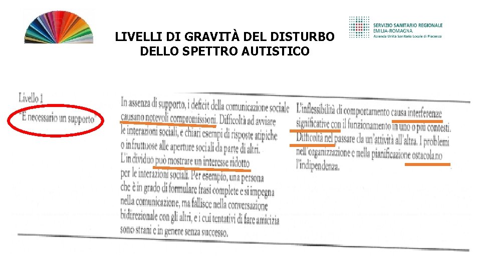 LIVELLI DI GRAVITÀ DEL DISTURBO DELLO SPETTRO AUTISTICO 