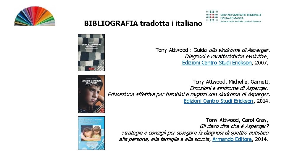 BIBLIOGRAFIA tradotta i italiano Tony Attwood : Guida alla sindrome di Asperger. Diagnosi e