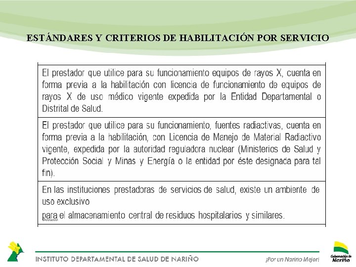 ESTÁNDARES Y CRITERIOS DE HABILITACIÓN POR SERVICIO 