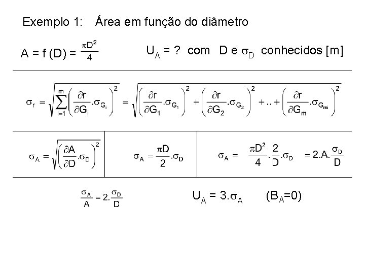 Exemplo 1: Área em função do diâmetro A = f (D) = UA =