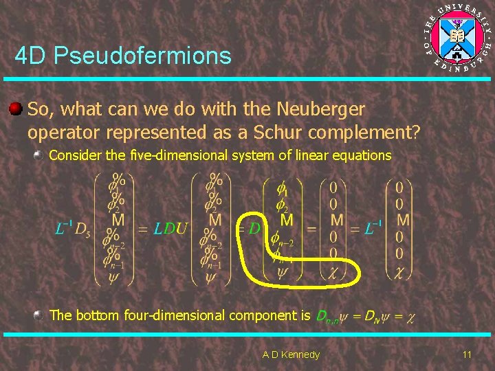 4 D Pseudofermions So, what can we do with the Neuberger operator represented as