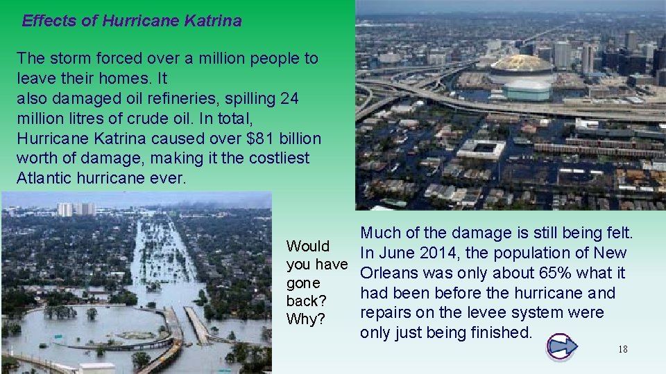 Effects of Hurricane Katrina The storm forced over a million people to leave their