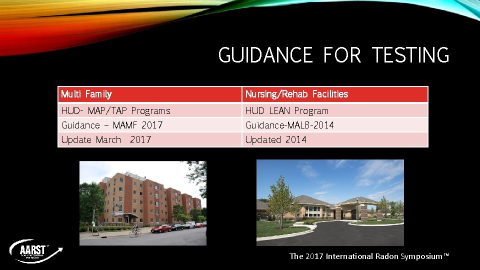GUIDANCE FOR TESTING Multi Family Nursing/Rehab Facilities HUD- MAP/TAP Programs HUD LEAN Program Guidance GUIDANCE FOR TESTING Multi Family Nursing/Rehab Facilities HUD- MAP/TAP Programs HUD LEAN Program Guidance