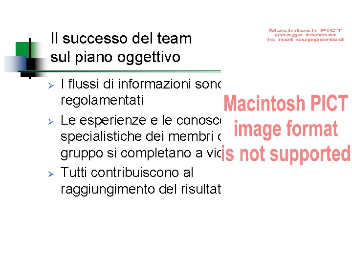 Il successo del team sul piano oggettivo Ø Ø Ø I flussi di informazioni