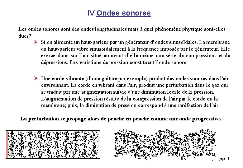 IV Ondes sonores Les ondes sonores sont des ondes longitudinales mais à quel phénomène