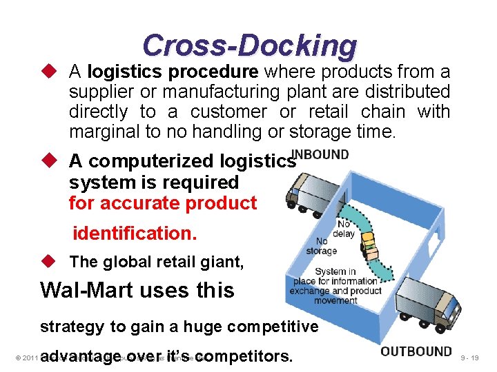 Cross-Docking u A logistics procedure where products from a supplier or manufacturing plant are