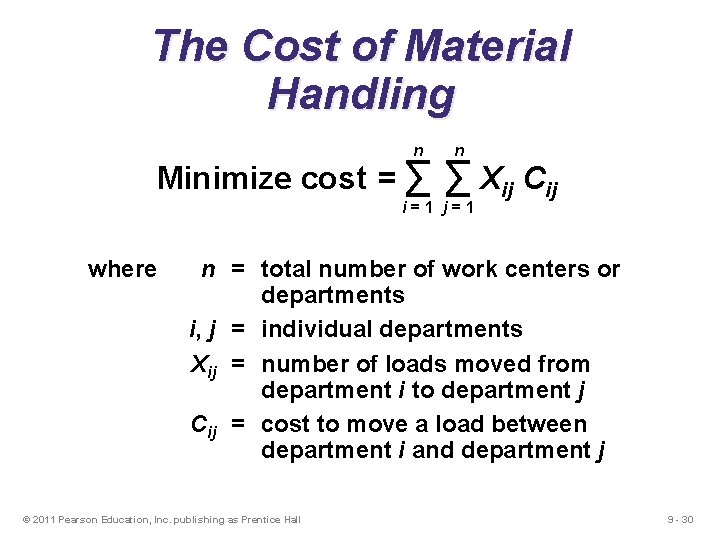The Cost of Material Handling n Minimize cost = ∑ n ∑ Xij Cij