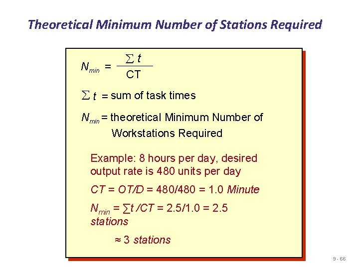 Theoretical Minimum Number of Stations Required Nmin = åt CT å t = sum