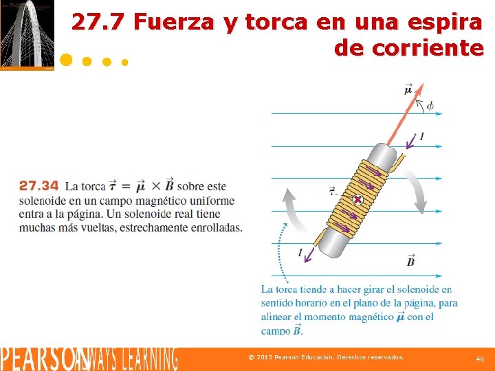 27. 7 Fuerza y torca en una espira de corriente © 2013 Pearson Educación.