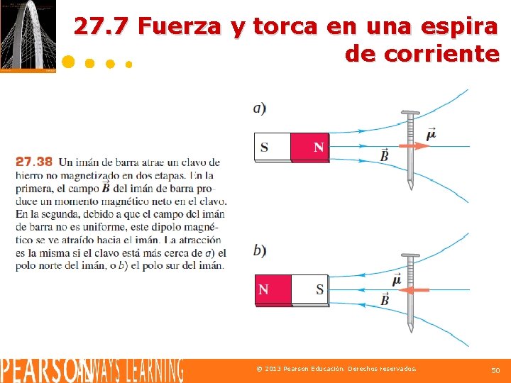 27. 7 Fuerza y torca en una espira de corriente © 2013 Pearson Educación.